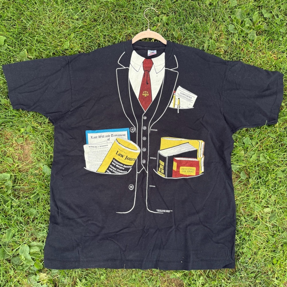Fruit of the Loom T-Shirt XXL Black Vintage 90s Lawyer Attorney Tuxedo Graphic